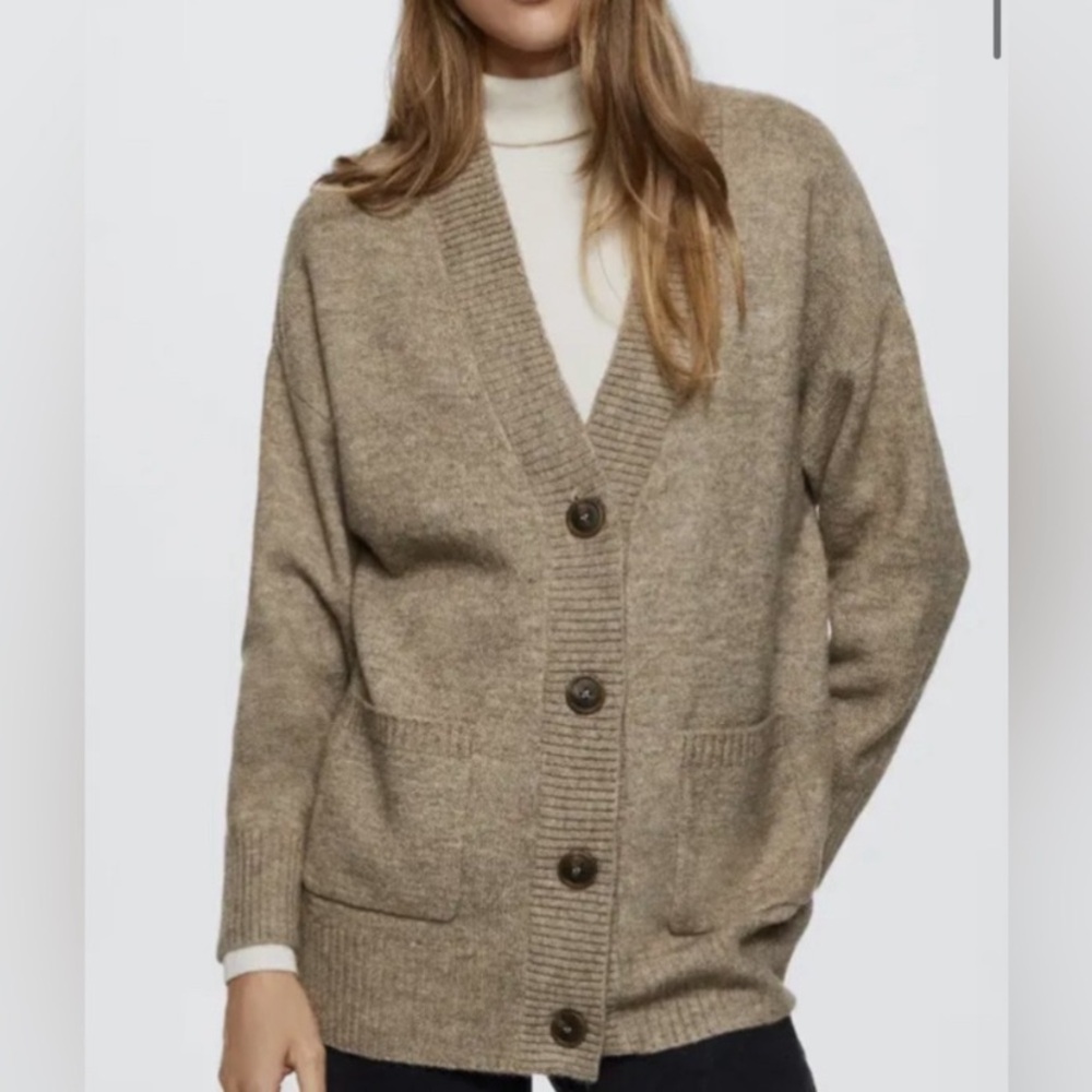 MANGO WMNS S-L OVERSIZED CARDIGAN WITH BUTTONS BEIGE Office Classic Minimalist